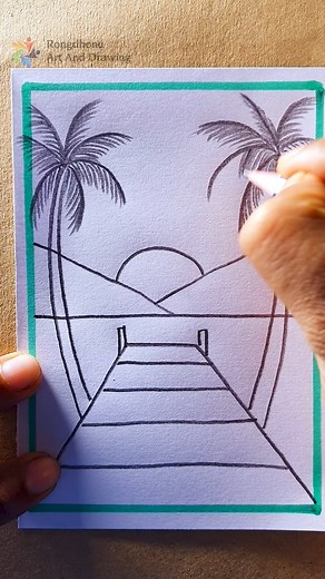 Bridge Drawing With Sunset View #drawing #art #shorts | Rongdhonu Art and Drawing