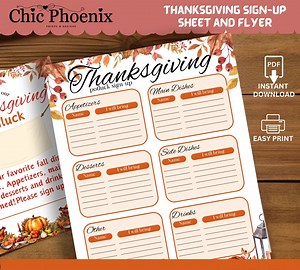 Thanksgiving Potluck Invitation and Signup Sheet, Thanksgiving Luncheon Dinner Potluck Printable PDF - Etsy