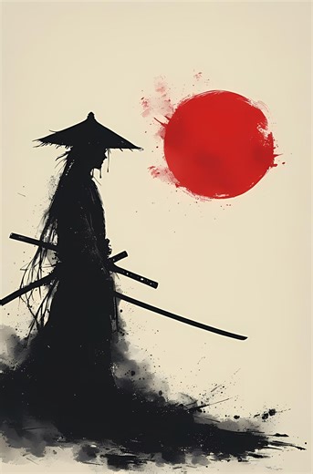 Bushido Samurai Poster Digital Download | Minimalist Samurai Wall Art Printable | Japanese Ink Silhouette With Red Sun | Japandi Zen Decor - Etsy