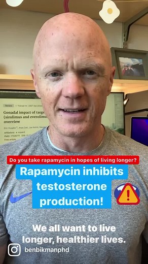 If you take #rapamycin to live longer, you’ll need to take #testosterone, as well. If you inhibit mTOR, you inhibit testosterone. #longevity #lowtestosterone | Dr. Bikman