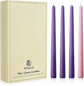 10-Inch Tall Dripless Advent Candles Set of 12, Tapered Candles, Perfect for Christmas - Smokeless, Unscented, Long Burning - Hand Poured, Colored Tall Candlesticks - Pink and Purple