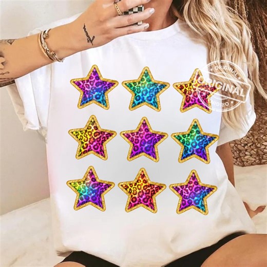 Rainbow Leopard Star PNG, Gold Glitter Outline, Colorful Trendy Girly Sublimation Design Download Graphic - Etsy