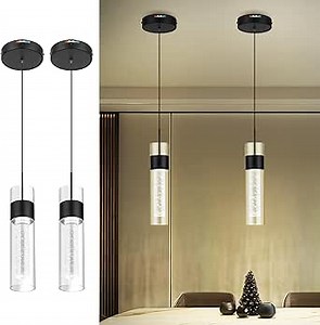 kudos Black Pendant Light Fixtures, 2-Pack, Modern LED Pendant Lights with Clear Glass and Bubble Crystal, Pendant Lights for Kitchen Island, KDPL09-BK-2PK