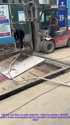 Forklift Assisted Road Repair: Fixing Damaged Pavement On-Site