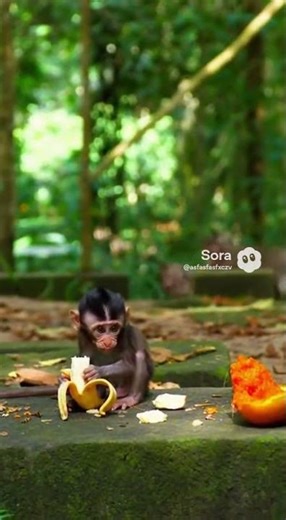 猴子爭奪食物，小猴子享受食物🤣 #funny