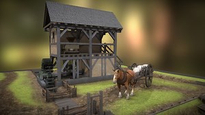 Animated medieval watermill - 3D model by visualdimension