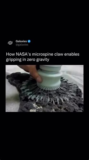 Galaxies on Instagram: "Grasping objects in space is far more difficult than it looks, especially in low- or zero-gravity. This robotic claw developed by NASA avoids using pressure and instead relies on hundreds of tiny flexible microspines that hook into microscopic surface irregularities. The result is a stable grip on uneven rocks, unlocking new possibilities for asteroid sampling and planetary exploration. Credit: NASA"