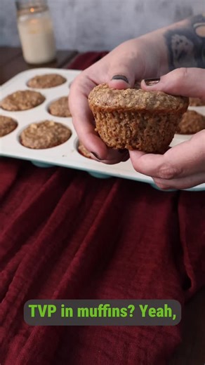 Cassie Hood | Protein Deficient Vegan on Instagram: "Have you tried using TVP in baked goods yet? Textured Vegetable Protein is a super cheap, very protein dense ingredient that works surprisingly well in baked goods! High Protein Apple Cinnamon Muffins Recipe makes 12 servings. Nutrition info per serving: Calories: 184kcal | Carbohydrates: 29.5g | Protein: 11g | Fat: 1.3g | Fiber: 3.8g Ingredients ▢2 cup TVP Textured Vegetable Protein (do not rehydrate) ▢1 Apple peeled and diced (small) ▢3/4 cu