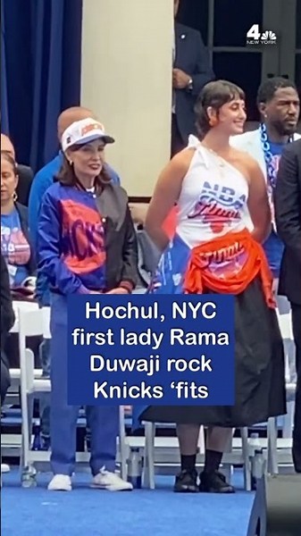 Gov. Hochul, NYC first lady Rama Duwaji bring fashionable Knicks 'fits to celebration | NBC New York