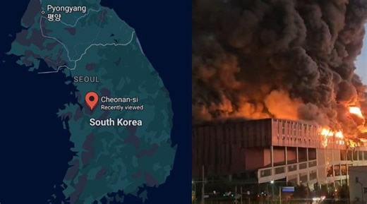 Massive fire engulfs E-land fashion warehouse in Cheonan, South Korea