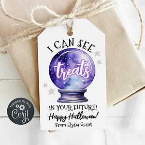 Halloween Crystal Ball Gift Tag Template, Printable Trick or Treat Favor Tags, Editable I See Treats in Your Future Tags, Instant Download - Etsy