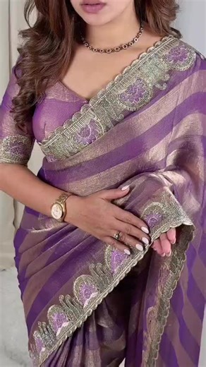 pre order *Design-Veronica* *This fandy chiffon saree, adorned with intricate zari embroidered with hand savroski work, is a dreamy blend of grace, luxury, and timeless charm* *Product details* *Fabric-* *Saree-Fandy chiffon* *Blouse-Fandy chiffon* *Size-* *Saree- 5.5mtr* *Blouse-1 MTR* *Pattern-* *1-Zari weaving strips in saree* *2- zari & thread embroidered work in saree & blouse with savroski diamond work* #fyppppppppppppppppppppppp #tiktokshop #viral #new #sareecollection