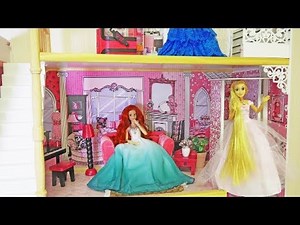 Disney Princess Rapunzel & Ariel. Holiday Barbie dress 2016 Princess Routine