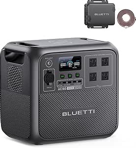 BLUETTI AC180 Portable Power Station & Charger 1 (Ships Separately), 1152Wh LFP Backup, 560W DC-DC Alternator Charger for Solar Generator, 2.5H Full Charge via Car, Ideal for Road Trips, Off-grid Use