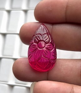 Carved Pear Shape Lab Grown Ruby Gemstone: Jewelry Pendant (18X31X10 MM, 60 CT) - Etsy