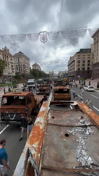 Today is Ukraine's Independence Day and on #Khreshchatyk Boulevard in the heart of #Kyiv, #Ukraine, there's a whole parade of destroyed #Russian armored vehicles placed down the street as a part of their Independence Day celebrations. CBN War Correspondent Chuck Holton gives an update on #Ukrainian #morale as the war enters its 7th month. | Jerusalem Dateline