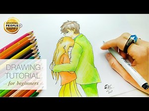 ANIME HUGGING COUPLE - Drawing Tutorial For Beginners - Pencil Sketch Anime Manga Girl and Boy