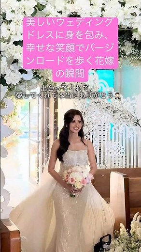 美しいウェディングドレスに身を包み、幸せな笑顔でバージンロードを歩く花嫁の瞬間 #wedding #結婚 #結婚式 #weddingdress #プラコレ #ウェディングドレス