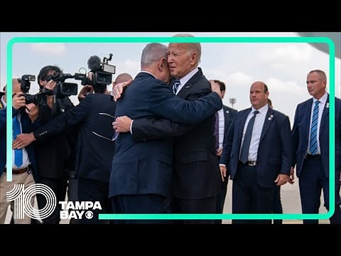 President Biden shares embrace with Israeli Prime Minister Netanyahu after landing in Tel Aviv