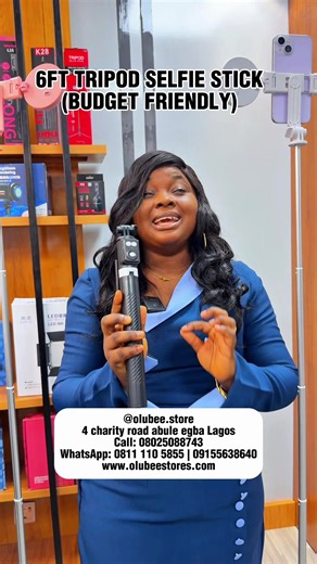 GRAB THIS FOR 21k NOW! ❗️ Introducing the ultimate 5ft selfie stick/tripod - a game-changer! It comes with: 👉🏾2 FREE Mini lights 👉🏾Charging cord 👉🏾Unique Bluetooth remote And the gadget itself. Strong, tall, and available in Black, White, and Pink! Price: 21k Please send a message on WhatsApp to order 08111105855 or 09155638640 Or order on the website (faster) www.olubeestores.com