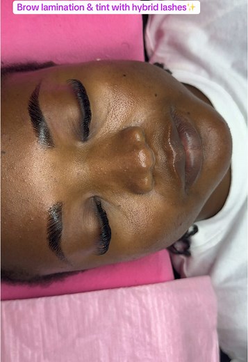 Brow lamination & tint with hybrid lashes ✨ #browlamination #browtint #hybridlashes #lashesbyretha #explorepage✨️ #vaaltiktok