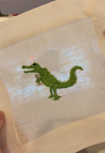 Excited to watch @Robert Irwin and @Witney Carson (hopefully) win the mirrorball tomorrow night! In honor of the finale, I decided to make these crocodile cocktail napkins!! 🪩🤍 @Dancing with the Stars #DWTS #teamIrWINit #embroidery #embroiderymachine #fyp