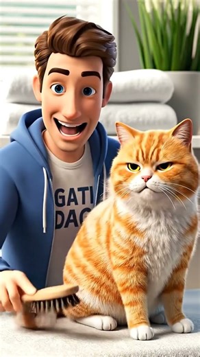 Human Attempts Cat Makeover… Cat Regrets Everything 😂 #youtubeshorts #cat #funny #cartoon #kids
