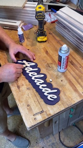 Spray painting MDF and gluing pieces together for a name plate #spraypainting #DIY #workshop