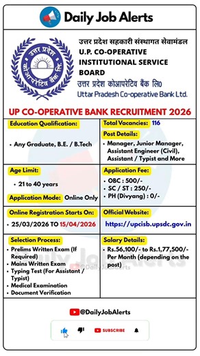 UP Co-operative Bank Recruitment 2026 | New Vacancy 2026 | Daily Job Alerts #shorts