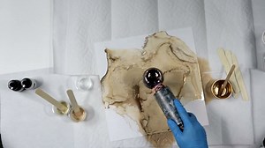 Stunning Beige and Gold Mixed Media Acrylic Pour Painting