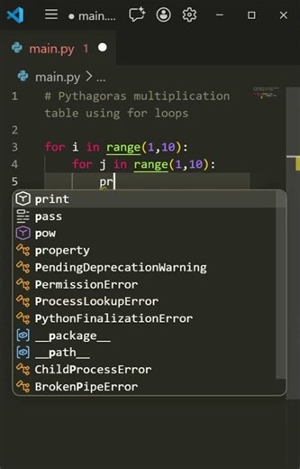Pythagoras table in Python