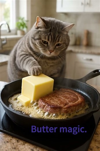 Tabby fries steak with butter. #tabbycat #cat #trap #cute #cutecat #kitten #funnycats #catstagram #f