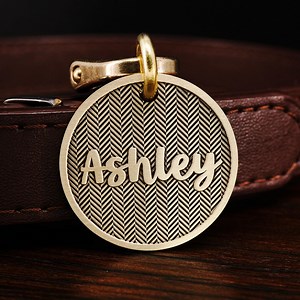 Custom Brass Zigzag Pet Tag: Engraved Geometric Dog ID Tag
