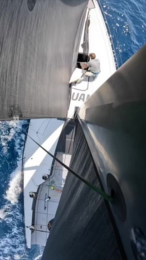 Orchestration of the the set. Spreader cam foredeck view aboard Quantum Racing. | Quantum Sails