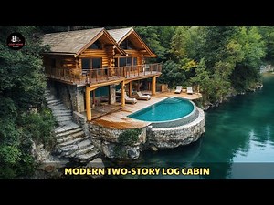 Modern Two-Story Log Cabin Tour: Solar-Powered Living, Infinity Pool & Riverfront Views
