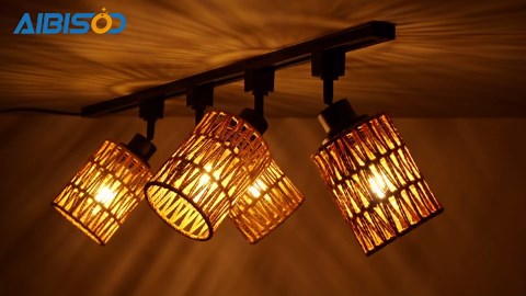 4-Pack H Track Light Heads, Modern Rattan Track Lighting Fixtures for H Type Single Circuit Tracks Rails, Adjustable Track Light Fixtures, E26 Track Light Ceiling Modern for Kitchen, No Bulb