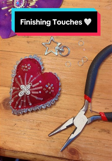 This is always the part where everything slows down. Stitching the edge, gently stuffing the heart and adding the final rings and clasp so it’s ready to be carried. I make these one at a time, by hand and each one ends up a little different. There’s something really grounding about finishing a piece like this 🤍 #handmadeprocess #slowmade #embroideryart #makersoftiktok #fyp