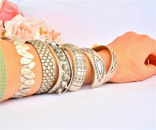 Stackable Silver Bar Cuff Unisex Adjustable Bangle, Hammered Modern Unique - Etsy UK