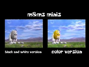 m&ms minis color and black and white comparison