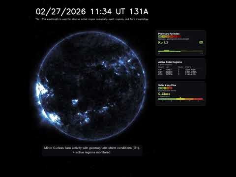 Sun 24 Hour Timelapse | Iron VIII & XXI / 131 Å | UV (February 27, 2026) #shorts