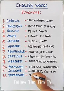 26K views · 1.2K reactions | English Words: Synonyms, Cardinal - https://youtube.com/@timtimtv1125 | Tim Tim TV | Facebook