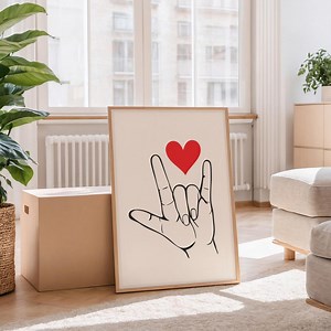 I Love You Sign Language Art Print: Minimalist Red Heart (Digital Download)
