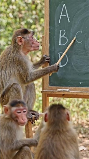 Cute Monkey Teacher 😍 | Learning ABCD in Monkey School