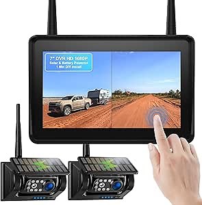 Fookoo 2 Magnetic Solar Wireless Backup Camera 7" IPS Touchscreen Monitor 1 Min DIY Install Portable Scratch-Proof No Drilling HD 1080P DVR Rechargeable Night Vision for Car RV Truck Camper - DCM702