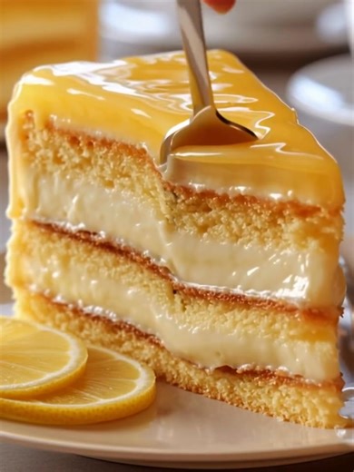 2.8K views · 11 reactions | Lemon Custard Cake A bright, zesty cake layered with silky lemon custard and topped with glossy lemon glaze. Yield: 10–12 slices Temp: 350°F (175°C) Time: 45 minutes bake + cooling + chilling Key Ingredients First: 2 ½ cups all-purpose flour ................................. Full Recipe in First Cօʍʍеոτ  | Mama's Cooking Recipes | Facebook