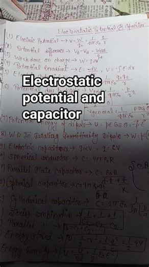 Class 12 most imp formula Electro static potential and capacitor #electrostatic