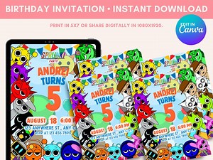 Sprunki Birthday Invitation Template: Editable Kids Party Invite (digital Download) - Etsy