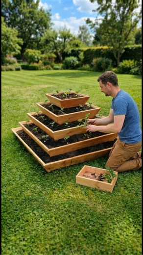 🍓 How to Build a Strawberry Pyramid Planter Transform a simple corner of your garden into a vertical strawberry paradise. This tiered wooden planter maximizes space, improves drainage, and allows strawberries to cascade beautifully over each level. With just a few stacked square frames, quality soil, and healthy strawberry plants, you can create a compact structure that produces abundant, easy-to-harvest fruit all season long. Perfect for small gardens, patios, or cozy backyard corners. 🌿 | Pl