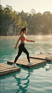 Woman running across floating planks...#CrazyRun #ExtremeChallenge #ObstacleRace #Challenge