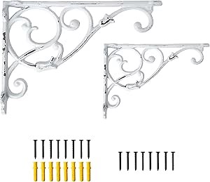 11'' Decorative Shelf Brackets,2 Pack Distressed Cast Iron Shelf Supply,11 x 7.5 Inch Antique White Corbel,Screws Anchors Included
